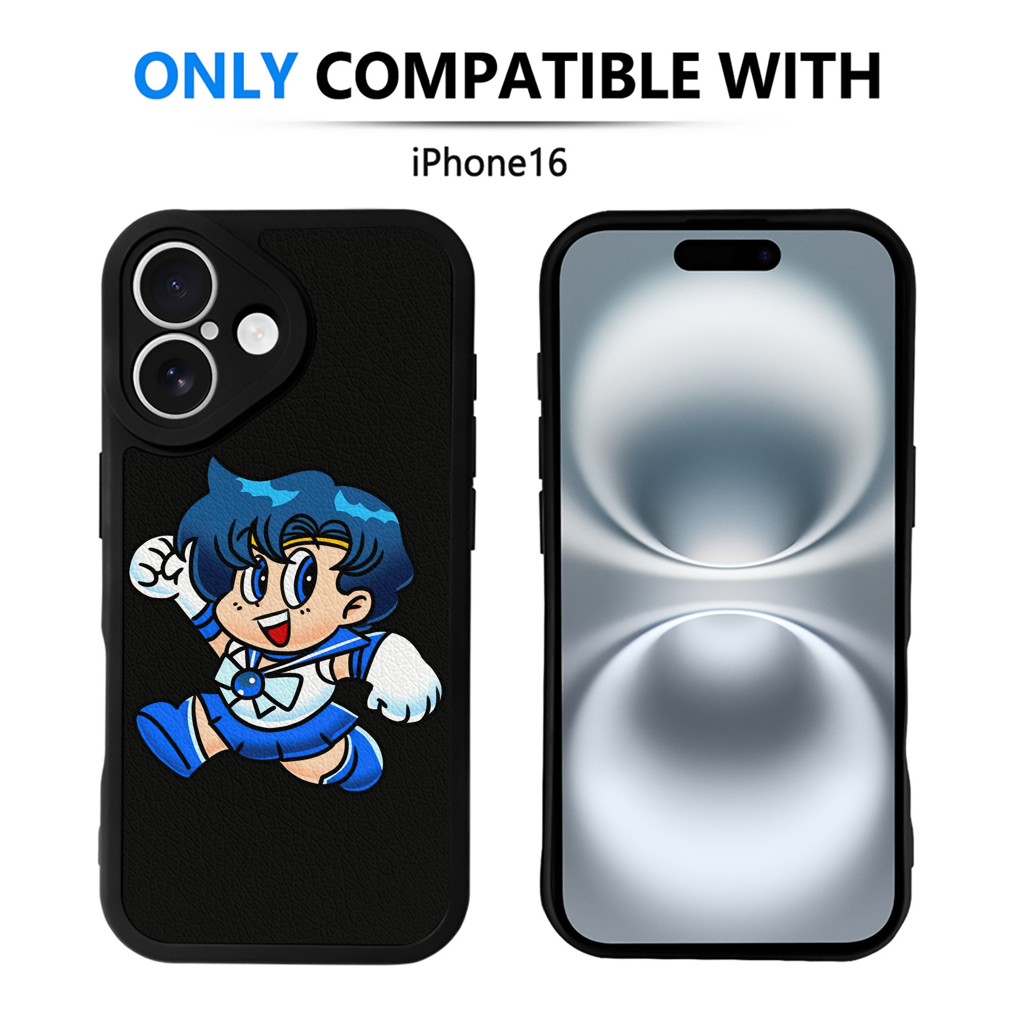 （画像用） 美少女戦士セーラームーン 水野 亜美 みずの あみ Sailor Moon Mizuno Ami 【iPhone 16シリーズ対応】シリコンスマホケース（レザー調） 材質：シリコン